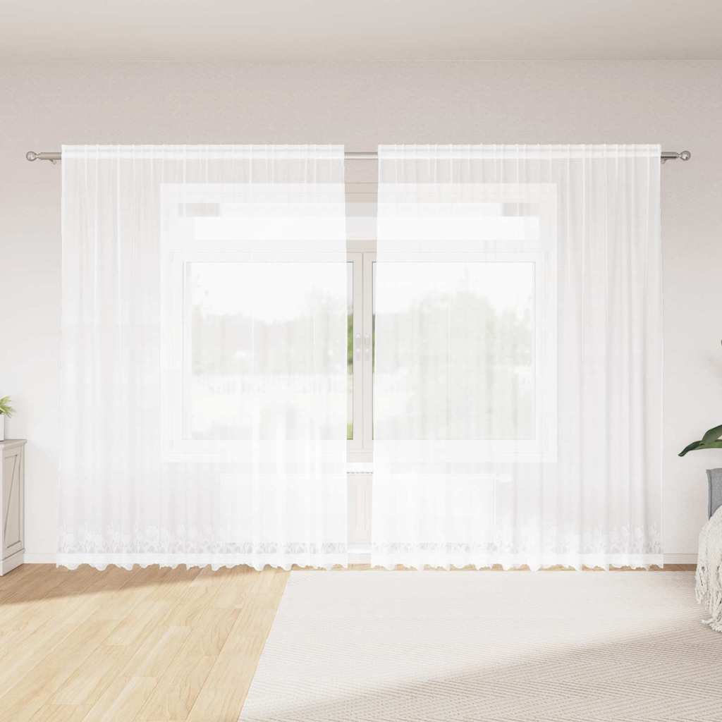Lace Curtain with Curtains White 300x245cm Polyester